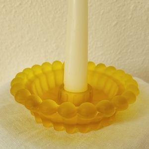 🌞 VTG Golden Yellow Satin Candle Holder Boopy Bubble Beaded Rim Flower